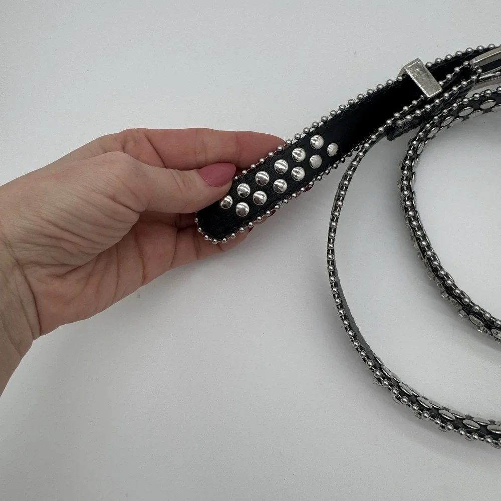 B.B. Simon Crystal Rhinestone‎ Studded Belt Women's Medium Western Bling Cowgirl